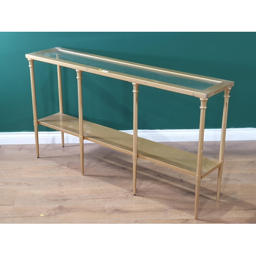 588 - A metal glass topped Console Table 4ft 7in L x 2ft 6in H (R6)