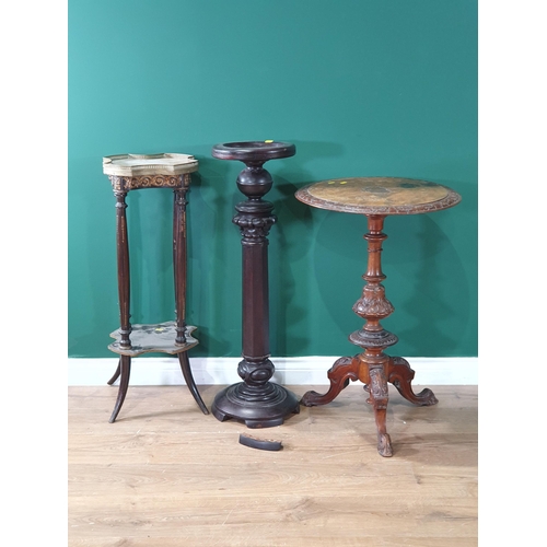 594 - A Victorian walnut and marquetry inlaid Pillar Table A/F 2ft 5in H x 1ft 8in D, a French style Jardi... 