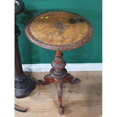 594 - A Victorian walnut and marquetry inlaid Pillar Table A/F 2ft 5in H x 1ft 8in D, a French style Jardi... 