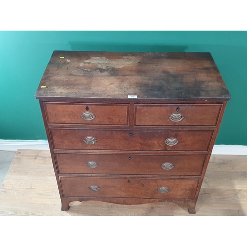 604 - An antique oak Chest of two short and three long drawers, 39in W