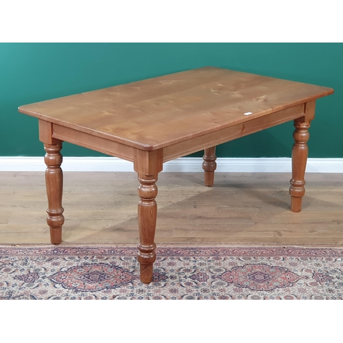 620 - A modern Kitchen Table with pine base and beech top, 5ft x 3ft (R8)