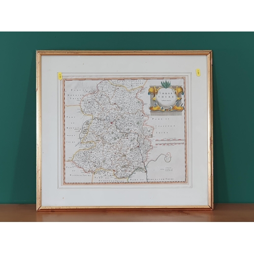 627 - A framed antique Map of Shropshire by Robert Morden, 23in x 21in, including frame (R7)