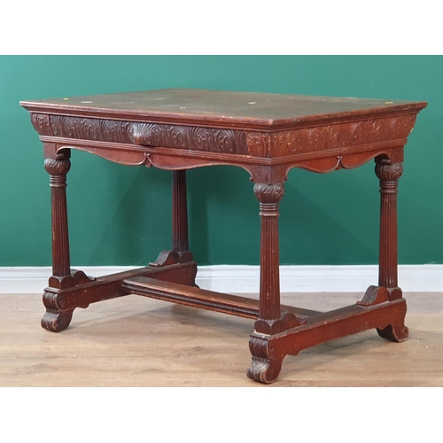 641 - A mahogany Side Table fitted drawer with leafage carving and fluted legs (R8)