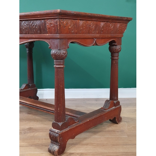 641 - A mahogany Side Table fitted drawer with leafage carving and fluted legs (R8)