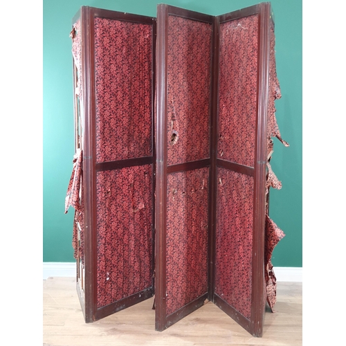 642 - A Victorian six fold mahogany Screen with material panels, 5ft 9in H A/F