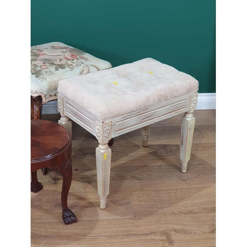 648 - A pair of white painted Bedroom Chairs, two Footstools, two Dressing Table Stools and a small circul... 