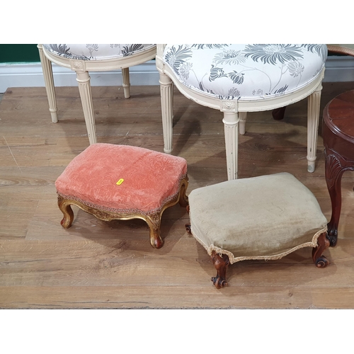 648 - A pair of white painted Bedroom Chairs, two Footstools, two Dressing Table Stools and a small circul... 