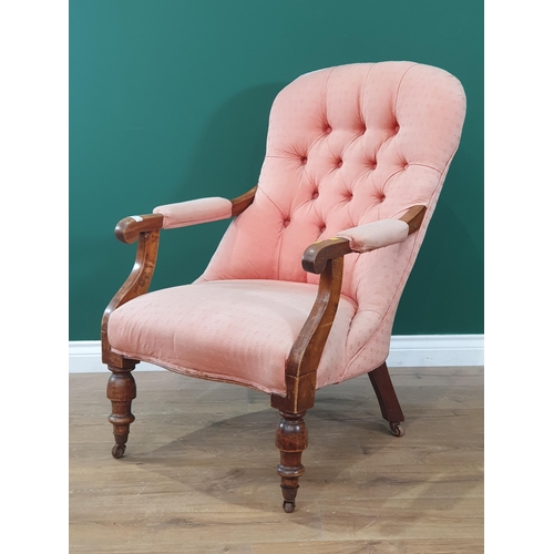 653 - A pink button upholstered Armchair (R8)