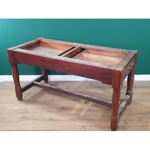 656 - An antique pine Table Base fitted two drawers, 57in L x 26in W (R8)