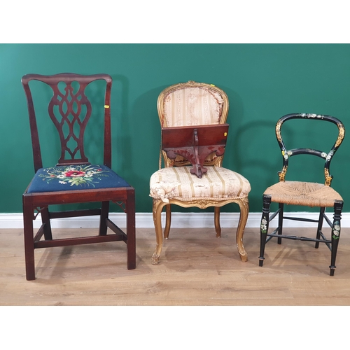 659 - A Georgian mahogany Dining Chair with pierced splat back, a clock Bracket, an ebonised and painted, ... 