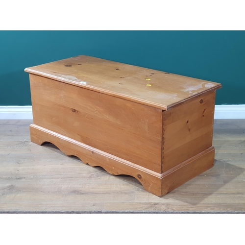 670 - A pine Blanket Box on shaped plinth base, 19