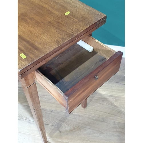 672 - A mahogany Fold over Card Table with inlaid decoration, on square tapered supports, 29