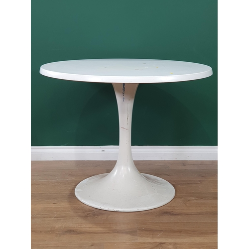 691 - A 1970's style white circular Table  with slender column and circular base, 3ft Diam,