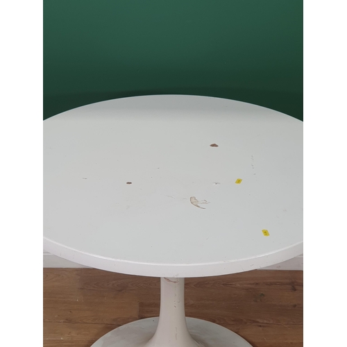 691 - A 1970's style white circular Table  with slender column and circular base, 3ft Diam,