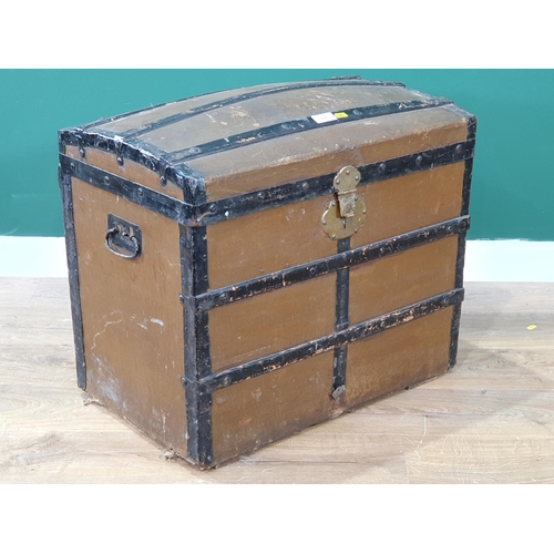 698 - A vintage domed top Travel Trunk with pair of carry handles, A/F, 1ft 11