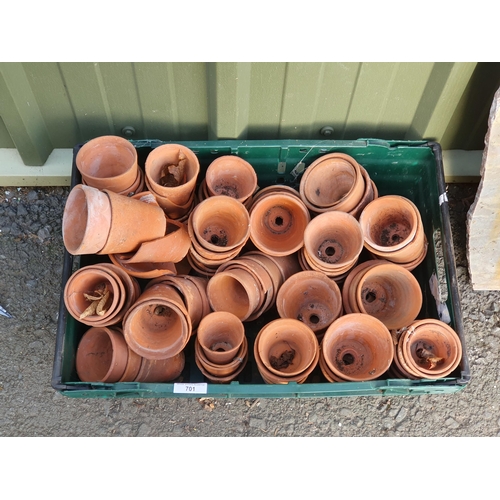 701 - A box of small terracotta Flower Pots, some A/F