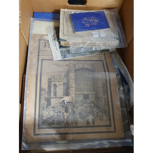 704 - A box containing a quantity Royal and other Ephemera, Prints and Photographs including a plaque with... 