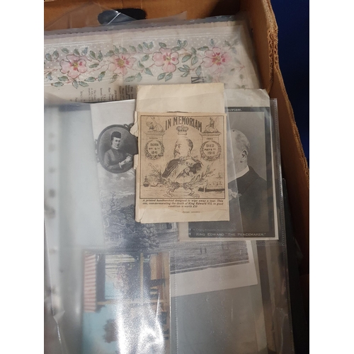 704 - A box containing a quantity Royal and other Ephemera, Prints and Photographs including a plaque with... 