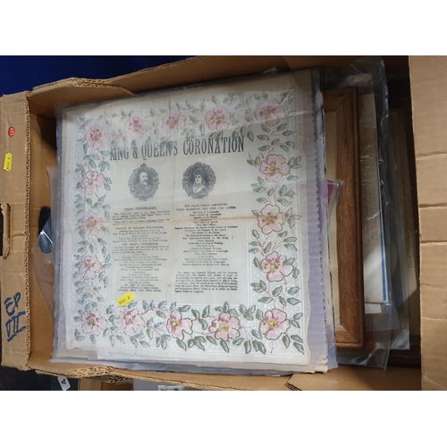 704 - A box containing a quantity Royal and other Ephemera, Prints and Photographs including a plaque with... 