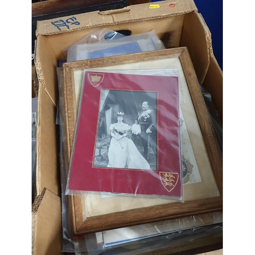 704 - A box containing a quantity Royal and other Ephemera, Prints and Photographs including a plaque with... 