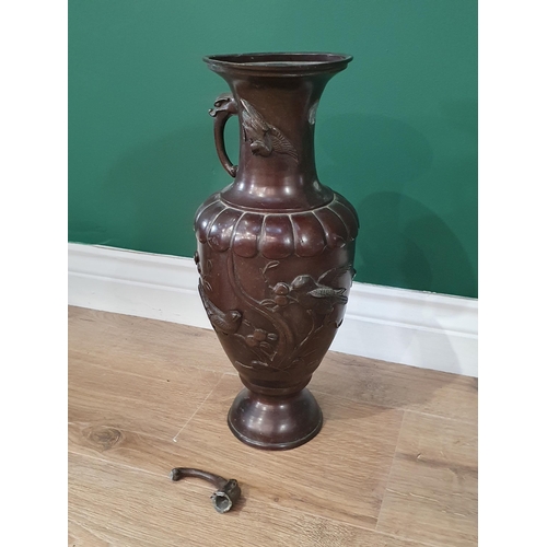 721 - A quantity of metalware including an Oriental bronze effect Vase, handle A/F, 15in, copper Pans, a p... 