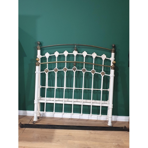 723 - An Art Nouveau white painted and brass Bedstead with stylised floral motifs, 4ft 6in W with metal si... 