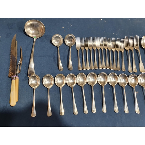 90 - A quantity of plated Cutlery, mostly Hanoverian pattern engraved initial K, a Soup Ladle and quantit... 