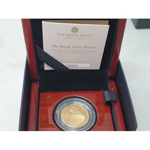 254 - A Charles III 2023 Royal Tudor Beasts Gold Proof 1/4 oz 25 Pounds, Seymour Panther, in case of issue... 