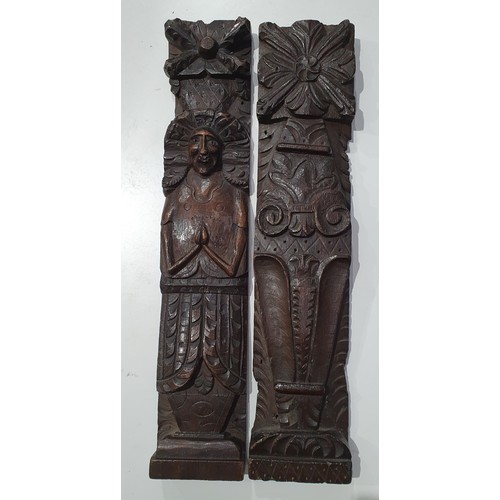 33 - A carved early 17th century Caryatid and an oak Pilaster , one 19 3/4in, the other 20in (R8)