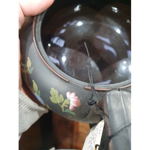 369 - A Wedgwood black basalt Coffee Pot and Cover with enamelled floral decorations, a Redware Coffee Pot... 