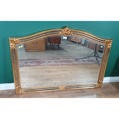 9 - A modern gilt framed Overmantle Mirror, 2ft 11in High x 4ft 3in Wide, and two Botanical framed Print... 