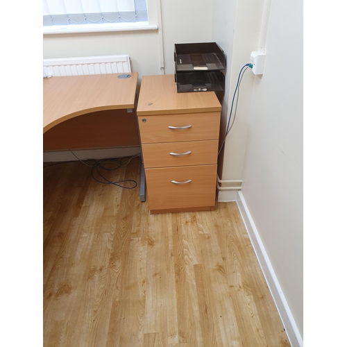 1 - A curved Office Desk 7ft 11”Long x 2ft 6”High (Two Parts), an Office Cupboard, 3ft 2”Wide x 2ft 6”Hi... 