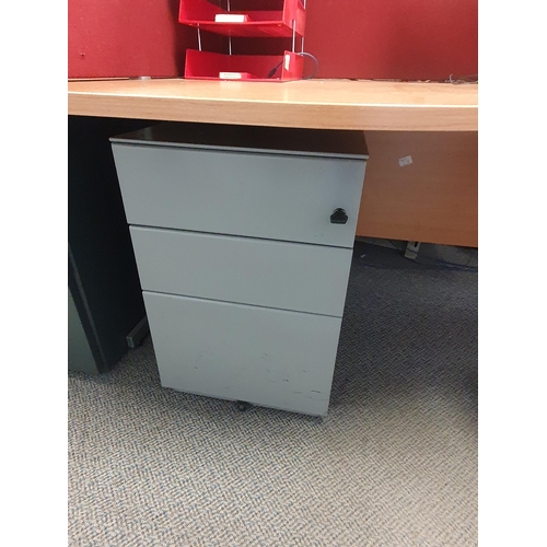 12 - A Modern Office Desk 2ft 5”High x 5ft 4”Long x 3ft 4”Deep, two “BENQ” Monitors, a metal three drawer... 