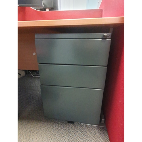 13 - A Modern Office Desk 2ft 5”High x 5ft 4”Long x 3ft 4”Deep, two “BENQ” Monitors, a three drawer metal... 