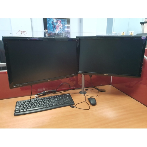 14 - A Modern Office Desk 2ft 5”High x 5ft 4”Long x 3ft 4”Deep, two “BENQ” Monitors, Keyboard, wireless M... 