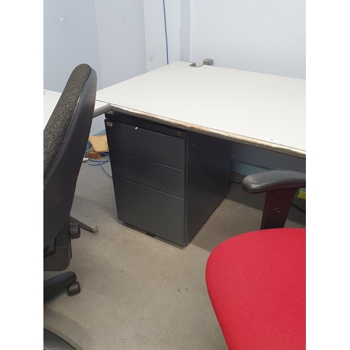 28 - Two Office Desks A/F, both measuring 29”High x 71”Long x 3ft 3”Deep, two metal three drawer Filing U... 