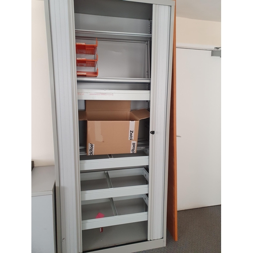 36 - A large “Bisley” tambour fronted Office Filing/Storage Cupboard 7ft 4”High x 3ft 4”Wide x 1ft 7”Deep... 