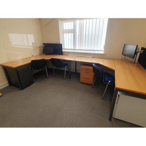 40 - A Modern three Seater Desk/Office Unit (All sections attached – in ne Piece) four under Desk Filing ... 