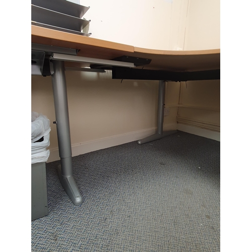 5 - A large curved Double Desk 11ft 3”Long x 5ft 4”Deep x 2ft 5”High, a three drawer Filing Cabinet, two... 