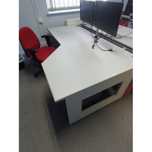 8 - A Modern Office Desk 2ft 6”High x 6ft 7”Long x 4ft Deep, two “Benq senseye” Monitors, a metal three ... 