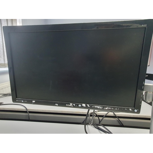 8 - A Modern Office Desk 2ft 6”High x 6ft 7”Long x 4ft Deep, two “Benq senseye” Monitors, a metal three ... 