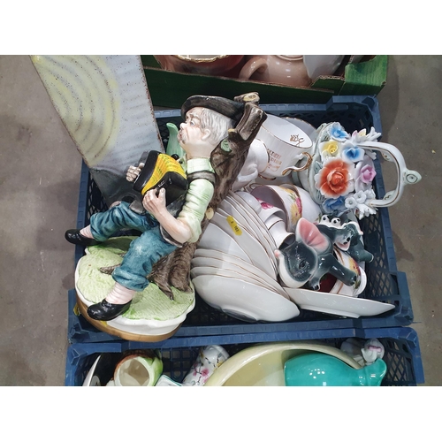 261 - Five boxes of assorted ceramics including Figures, a Royal Doulton Bowl, a Studio Pottery Vase, Wine... 