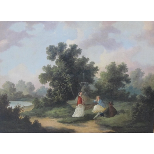 410 - MANNER OF JAMES DIGMAN WINGFIELD. Figures in a Garden; and Figures conversing by a Fountain, oil on ... 