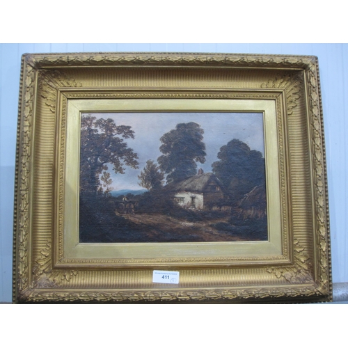 411 - ENGLISH SCHOOL Circa 1880. A Horse and Cart by a farm cottage, oil on canvas, 10 x 14 in; an oil pai... 