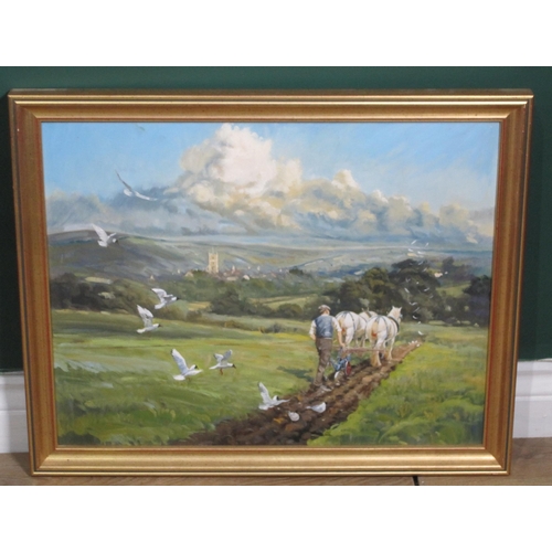 418 - ENGLISH SCHOOL. Harvest-Time, oil on canvas, 15 x 20 in; and three other rural paintings by the same... 