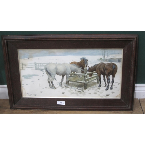 420 - AFTER LIONEL EDWARDS. 'Winter-Feed', colour reproduction, 11 x 22 1/2 in; and an engraving (unglazed... 