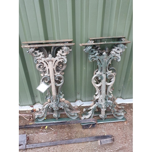 87 - Two pairs of green painted cast iron Table Ends, two Sways and two Pot Hangers