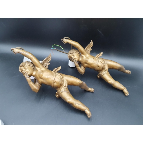 95 - Three gilt painted spelter Cherub Hanging Lights, 9-12in (R3)