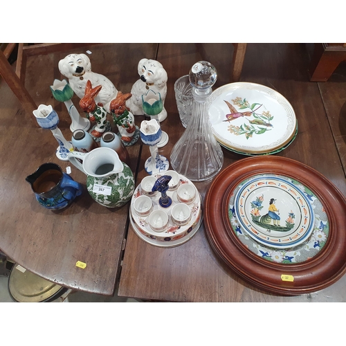 267 - A pair of Staffordshire seated Spaniels, a pair of figures of Rabbits, four late Delft Tulip Candles... 