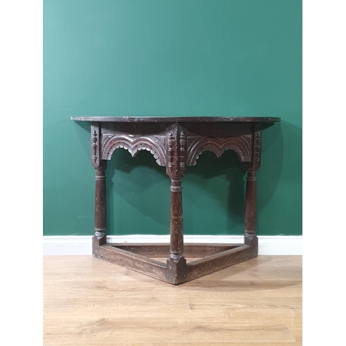 10 - A 17th Century oak Credence Table with arcaded apron on turned supports, 2ft 4in High x 3ft 6in Wide... 